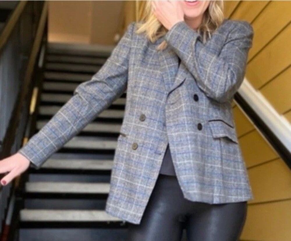 Noir Oversized Plaid Boyfriend Blazer Women's Small